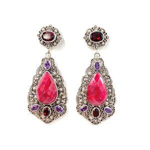 Nicky Butler Ruby Corundum & Gemstone RAJ Drop Earrings .925 Sterling Silver